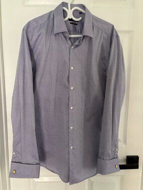 Hugo Boss Formal Slim Fit Light Blue Pinstripe Dress Shirt Office Preppy sz 17.5